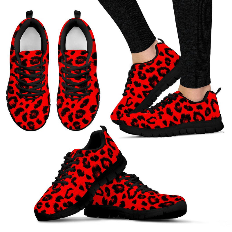 Leopard Red Skin Print Women Sneakers Shoes