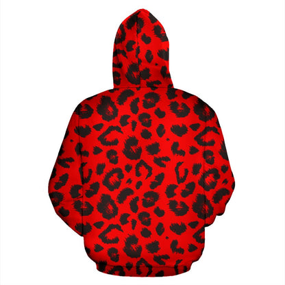 Leopard Red Skin Print Zip Up Hoodie