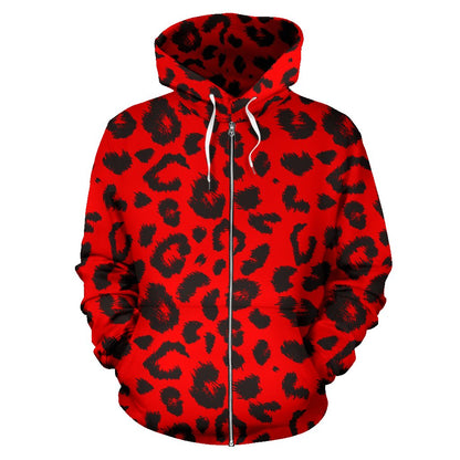 Leopard Red Skin Print Zip Up Hoodie
