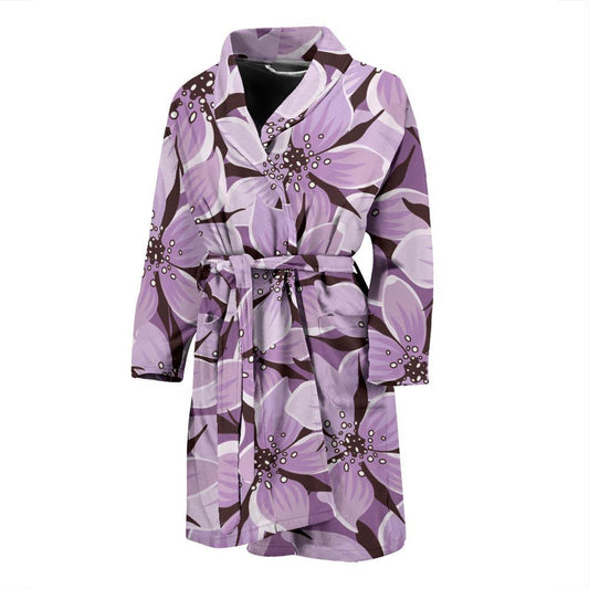 Lilac Pattern Print Design 01 Men Bathrobe-JORJUNE.COM