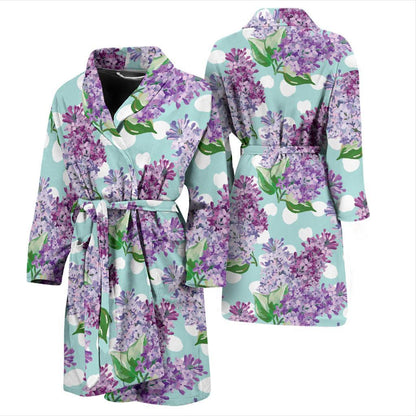 Lilac Pattern Print Design 02 Men Bathrobe-JORJUNE.COM