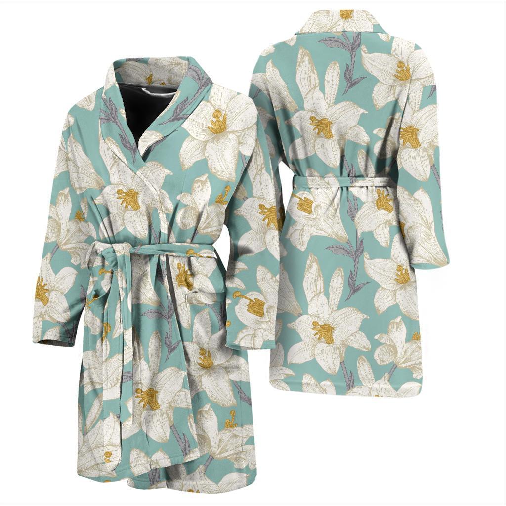 Lily Pattern Print Design 02 Men Bathrobe-JORJUNE.COM