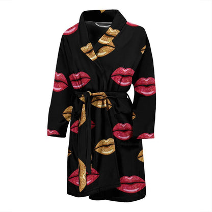Lip Pattern Print Design 03 Men Bathrobe-JORJUNE.COM