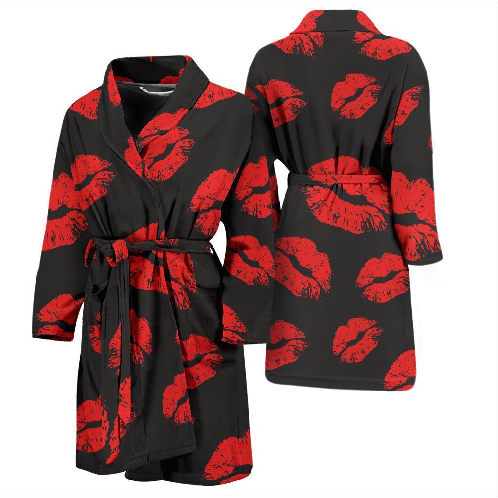 Lip Red Pattern Print Design 02 Men Bathrobe-JORJUNE.COM