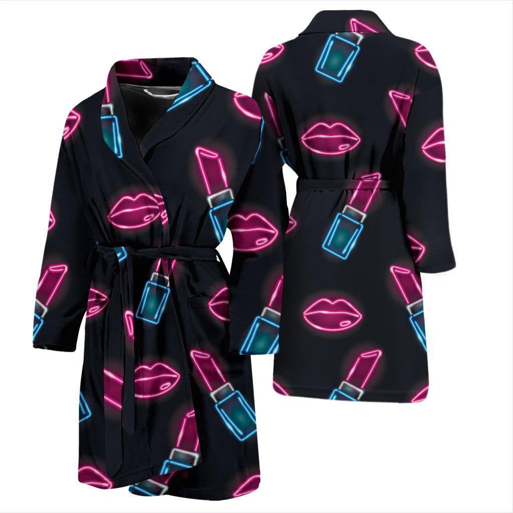 Lipstick Color Neon Pattern Print Design 03 Men Bathrobe-JORJUNE.COM