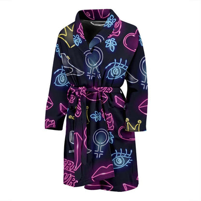 Lipstick Neon Pattern Print Design 02 Men Bathrobe-JORJUNE.COM