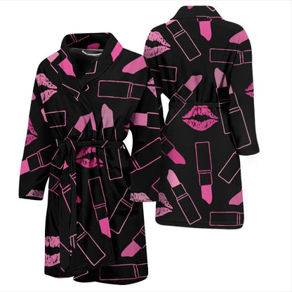 Lipstick Pink Pattern Print Design 01 Men Bathrobe-JORJUNE.COM