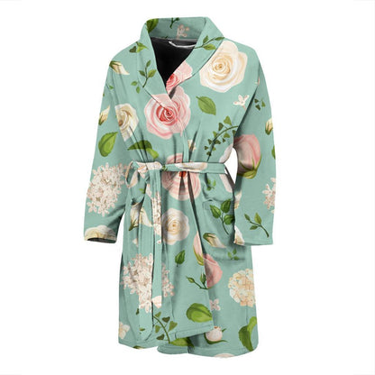 Lisianthus Pattern Print Design 01 Men Bathrobe-JORJUNE.COM