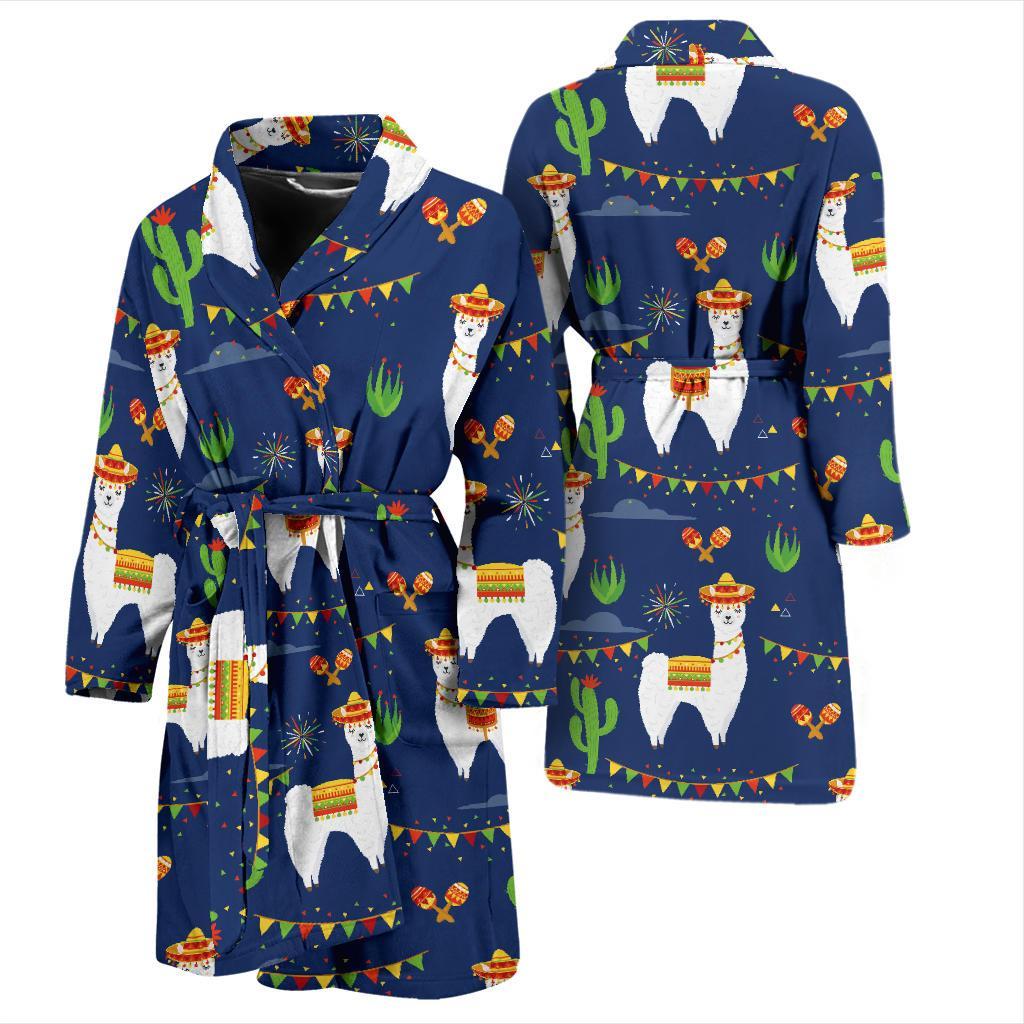 Llama Cactus Pattern Print Design 05 Men Bathrobe-JORJUNE.COM