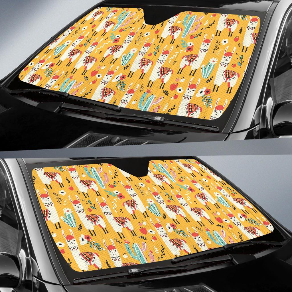 Llama Cute Themed Print Car Sun Shade For Windshield