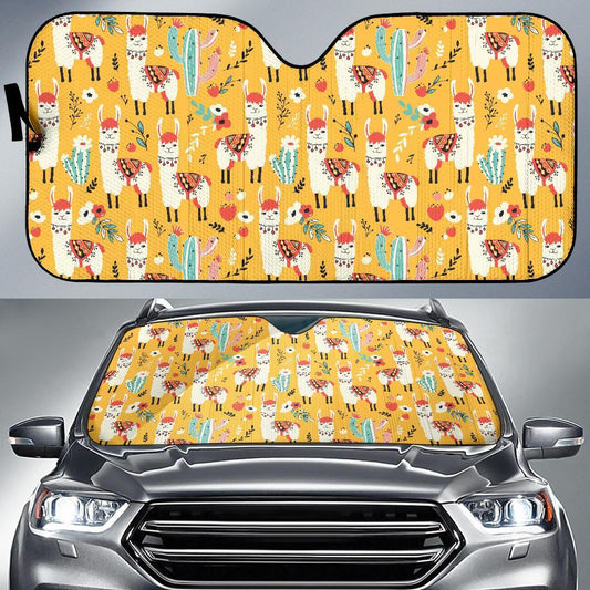 Llama Cute Themed Print Car Sun Shade For Windshield