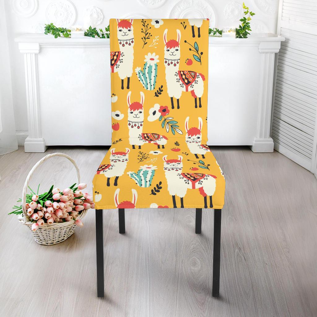 Llama Cute Themed Print Dining Chair Slipcover-JTAMIGO.COM