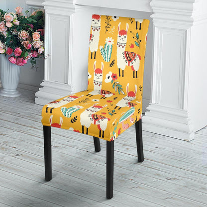 Llama Cute Themed Print Dining Chair Slipcover-JTAMIGO.COM