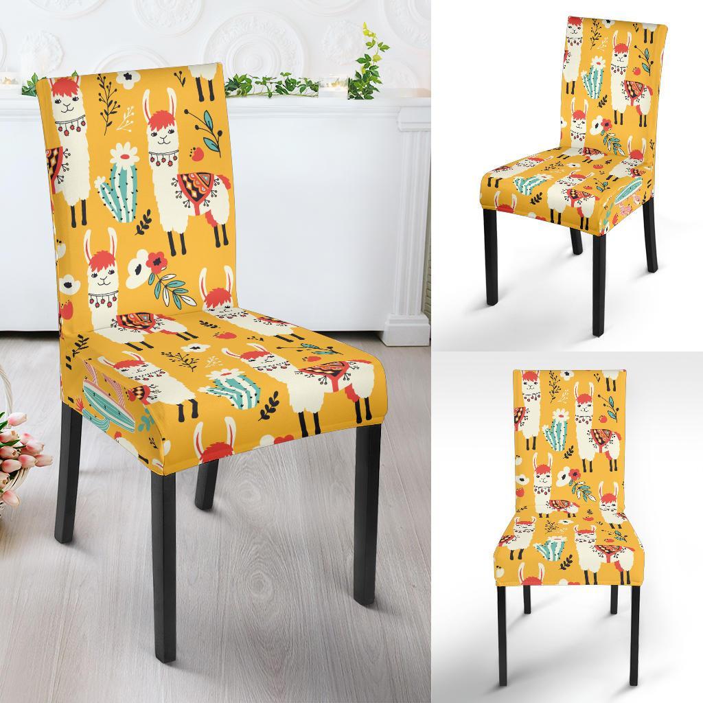 Llama Cute Themed Print Dining Chair Slipcover-JTAMIGO.COM