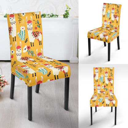 Llama Cute Themed Print Dining Chair Slipcover-JTAMIGO.COM