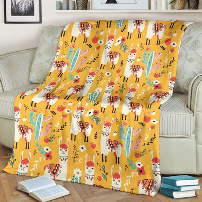 Llama Cute Themed Print Fleece Blanket