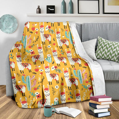 Llama Cute Themed Print Fleece Blanket