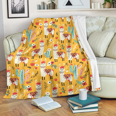 Llama Cute Themed Print Fleece Blanket