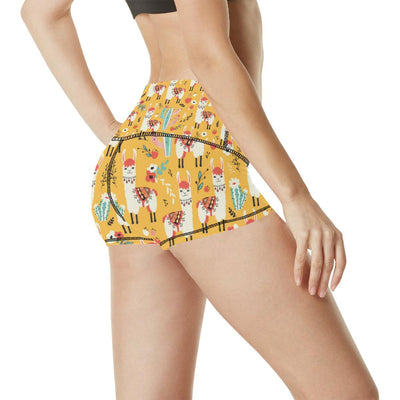 Llama Cute Themed Print High Waisted Spandex Shorts-JTAMIGO.COM