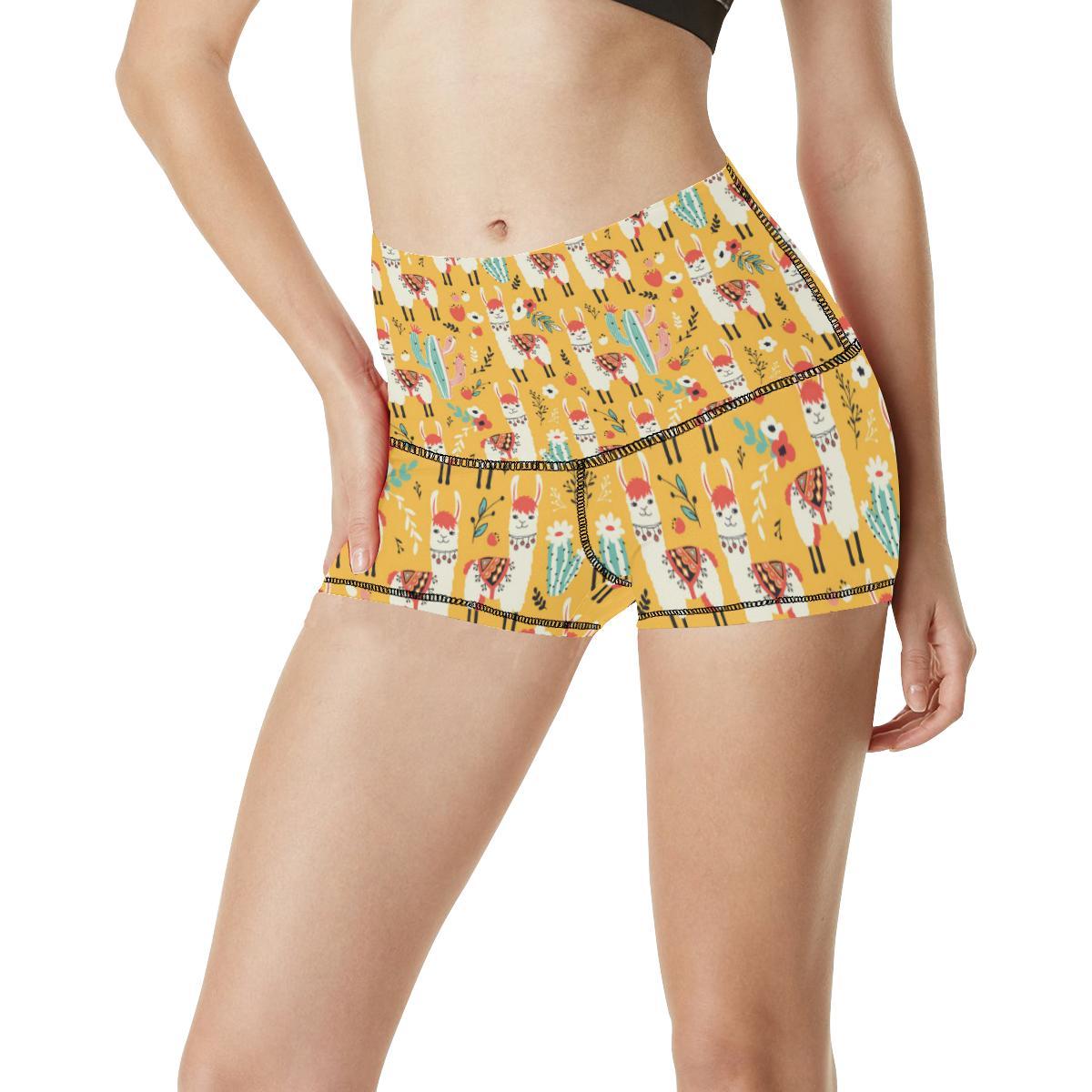 Llama Cute Themed Print High Waisted Spandex Shorts-JTAMIGO.COM