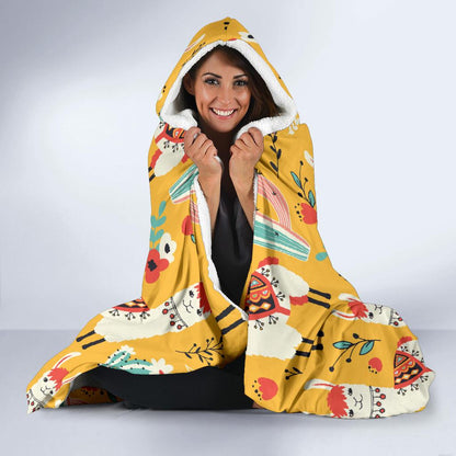Llama Cute Themed Print Hooded Blanket-JTAMIGO.COM