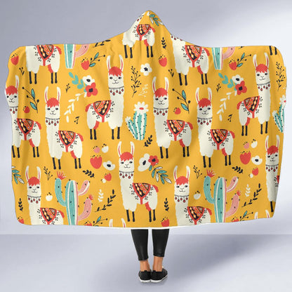 Llama Cute Themed Print Hooded Blanket-JTAMIGO.COM