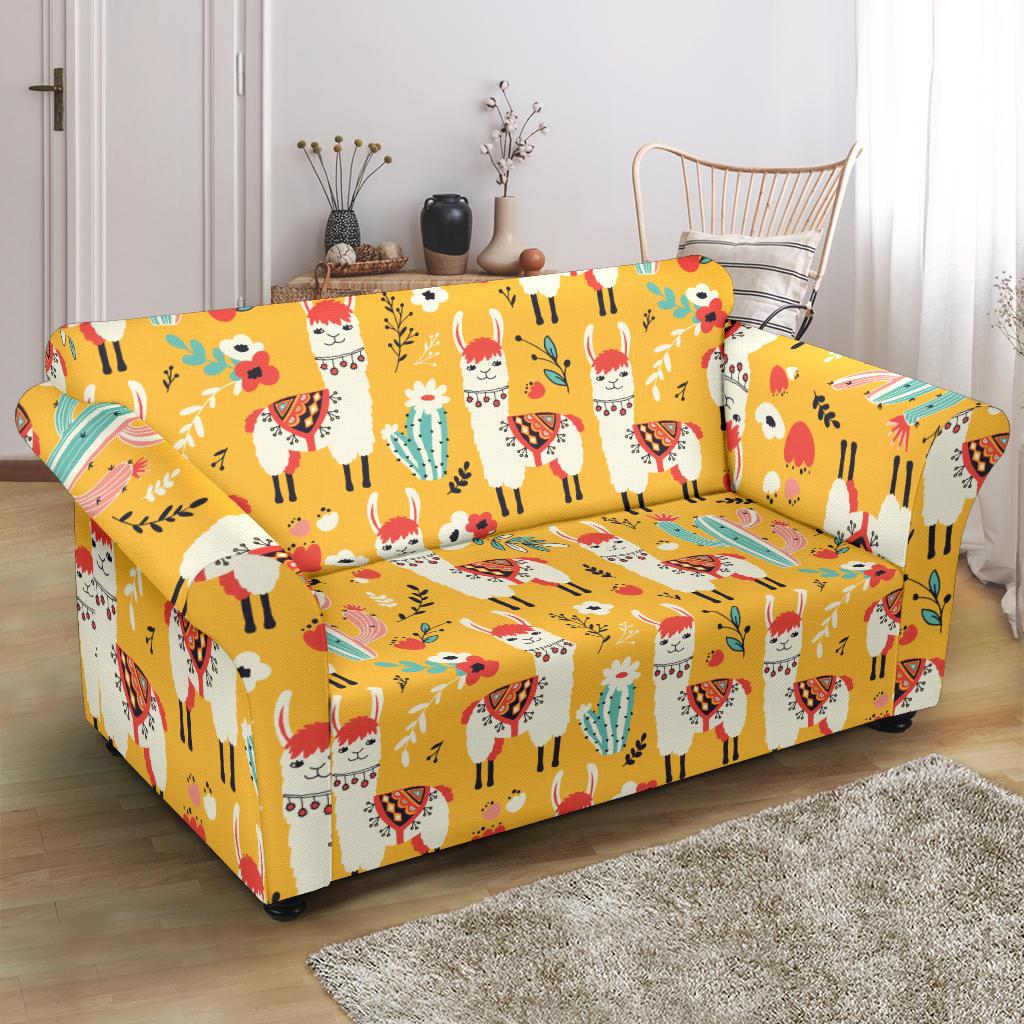 Llama Cute Themed Print Loveseat Slipcover-JTAMIGO.COM