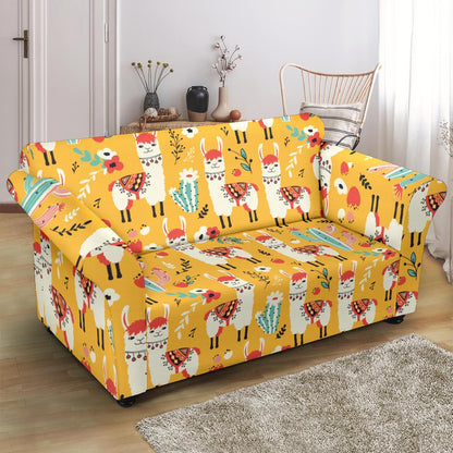 Llama Cute Themed Print Loveseat Slipcover-JTAMIGO.COM