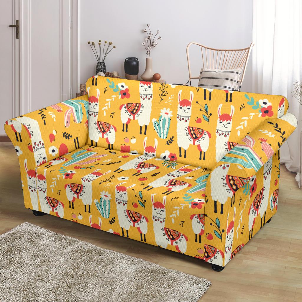 Llama Cute Themed Print Loveseat Slipcover-JTAMIGO.COM