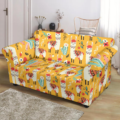 Llama Cute Themed Print Loveseat Slipcover-JTAMIGO.COM