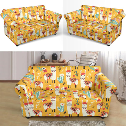 Llama Cute Themed Print Loveseat Slipcover-JTAMIGO.COM