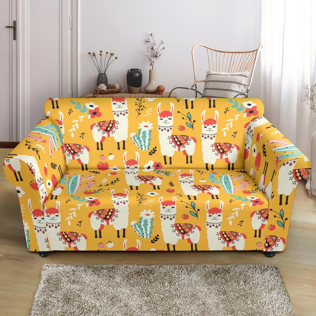 Llama Cute Themed Print Loveseat Slipcover-JTAMIGO.COM