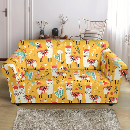 Llama Cute Themed Print Loveseat Slipcover-JTAMIGO.COM