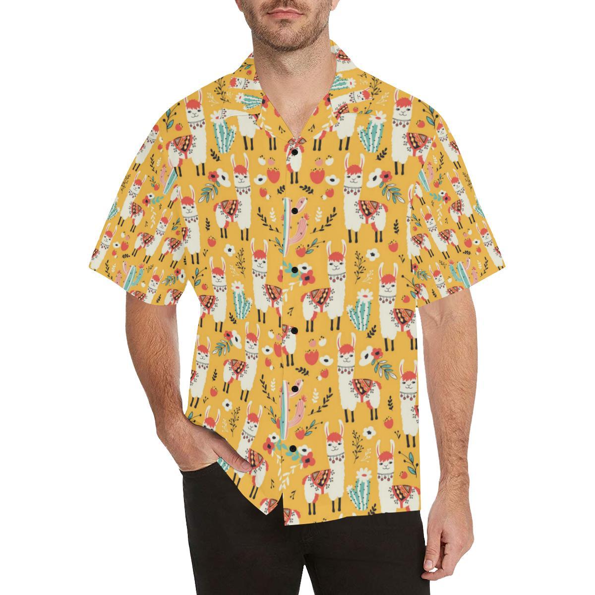 Llama Cute Themed Print Men Aloha Hawaiian Shirt