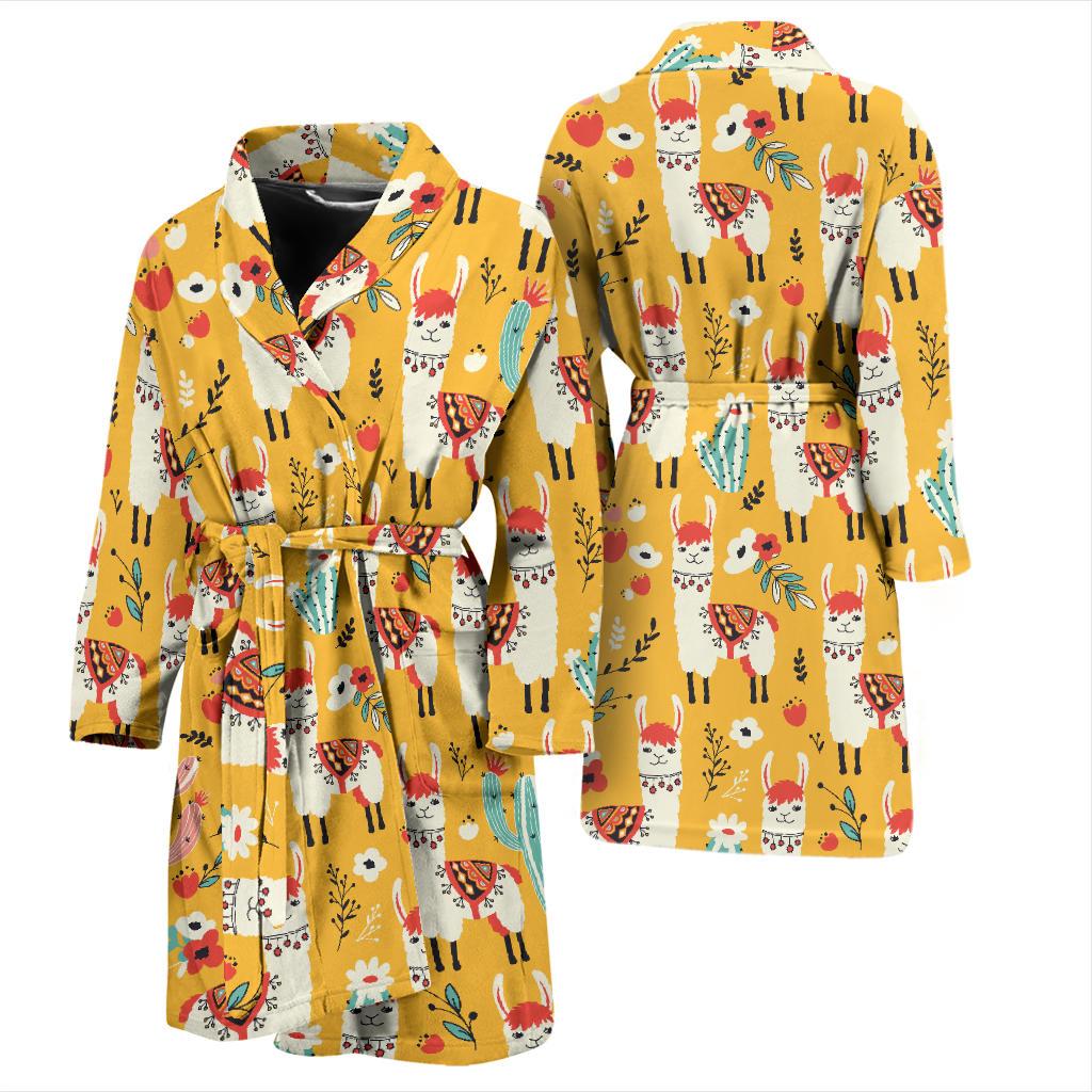 Llama Cute Themed Print Men Bath Robe-JTAMIGO.COM