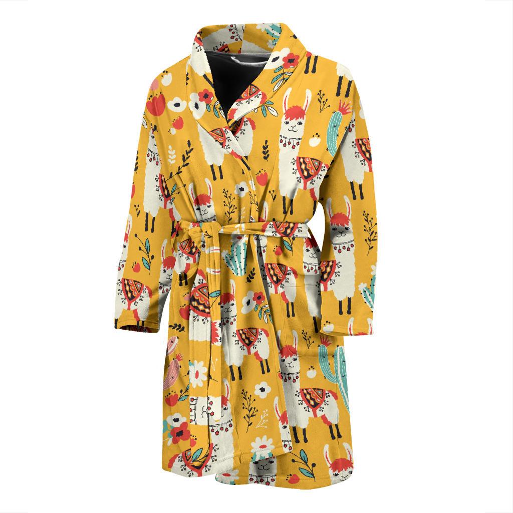 Llama Cute Themed Print Men Bath Robe-JTAMIGO.COM