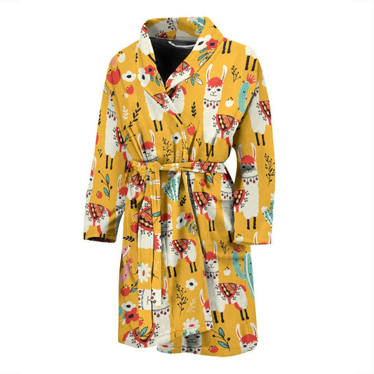 Llama Cute Themed Print Men Bath Robe-JTAMIGO.COM