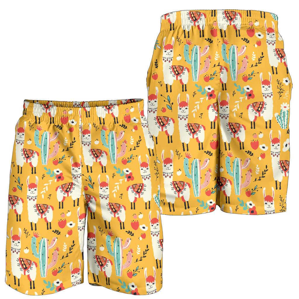 Llama Cute Themed Print Mens Shorts-JTAMIGO.COM