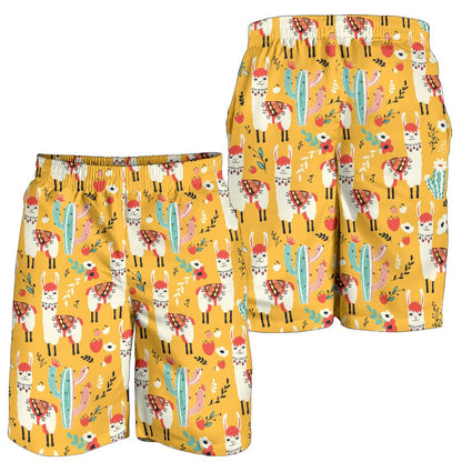 Llama Cute Themed Print Mens Shorts-JTAMIGO.COM