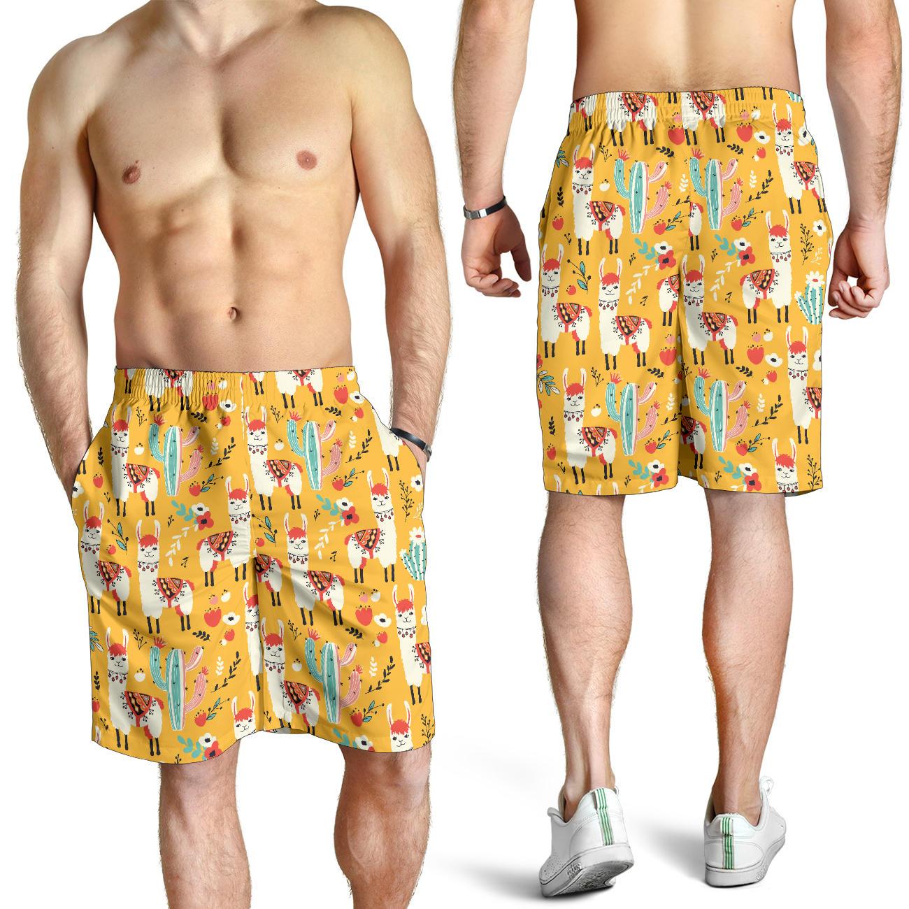 Llama Cute Themed Print Mens Shorts-JTAMIGO.COM