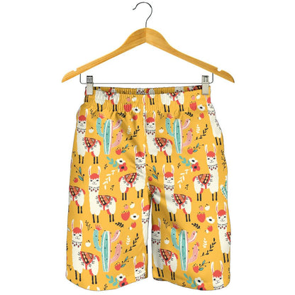 Llama Cute Themed Print Mens Shorts-JTAMIGO.COM