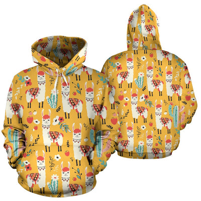 Llama Cute Themed Print Pullover Hoodie