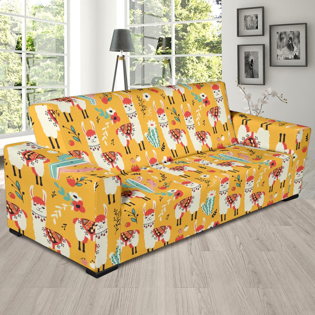 Llama Cute Themed Print Sofa Slipcover-JTAMIGO.COM