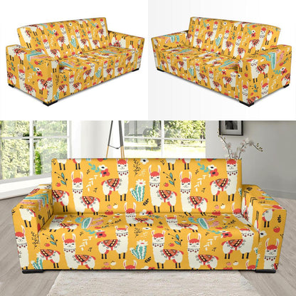 Llama Cute Themed Print Sofa Slipcover-JTAMIGO.COM