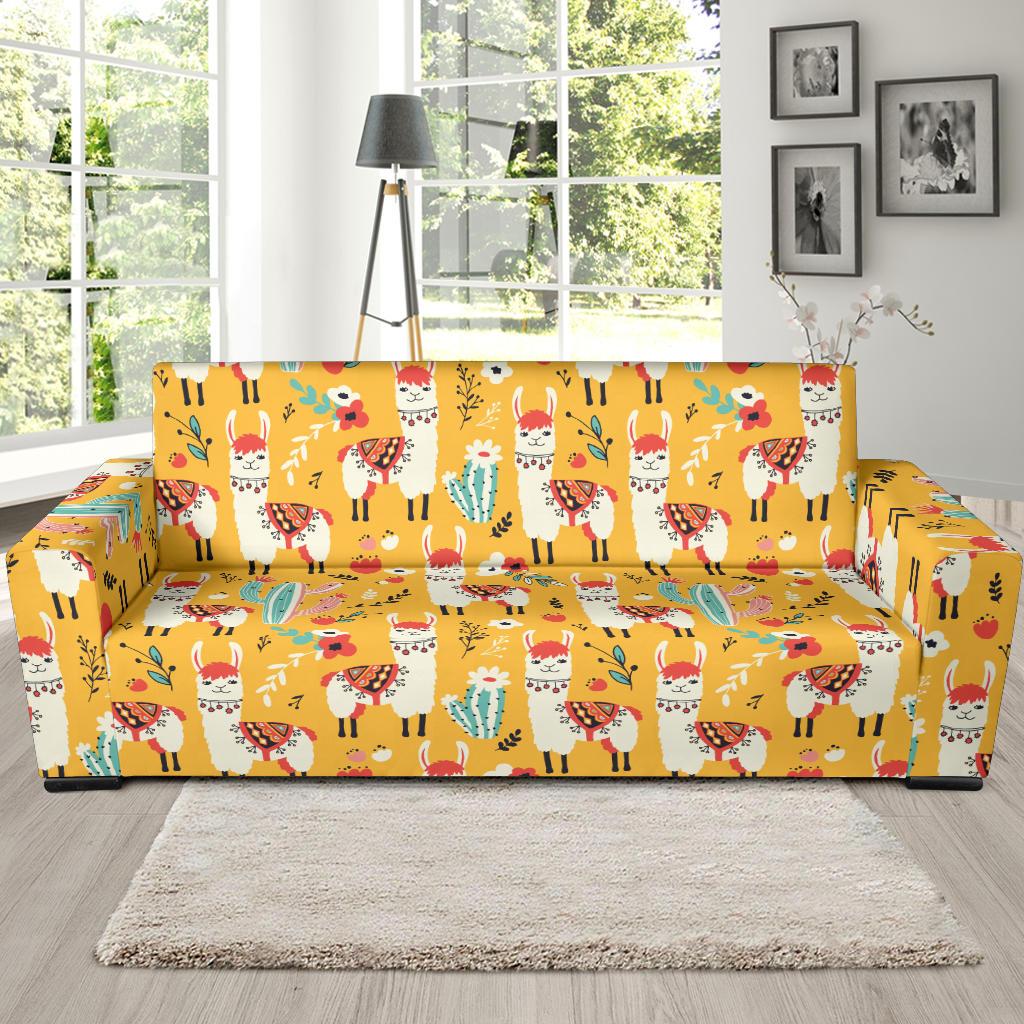 Llama Cute Themed Print Sofa Slipcover-JTAMIGO.COM