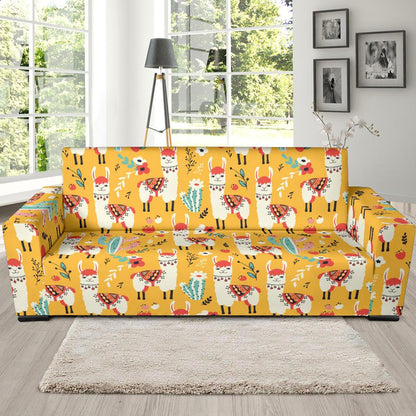 Llama Cute Themed Print Sofa Slipcover-JTAMIGO.COM