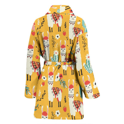 Llama Cute Themed Print Women Bath Robe-JTAMIGO.COM