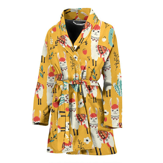 Llama Cute Themed Print Women Bath Robe-JTAMIGO.COM