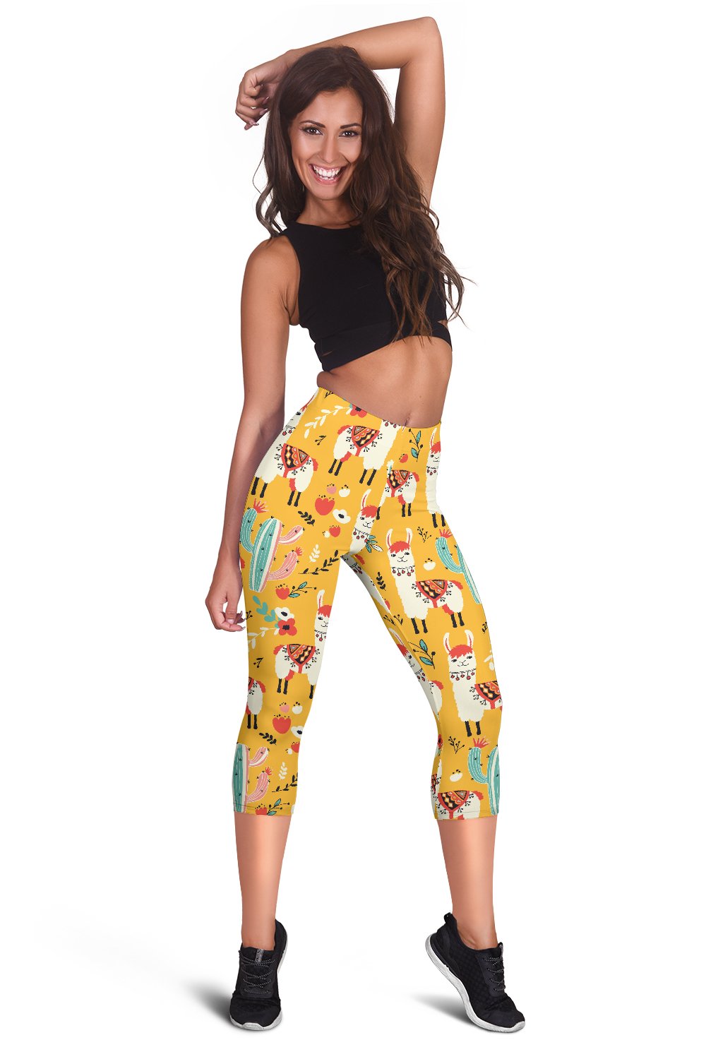 Llama Cute Themed Print Women Capris