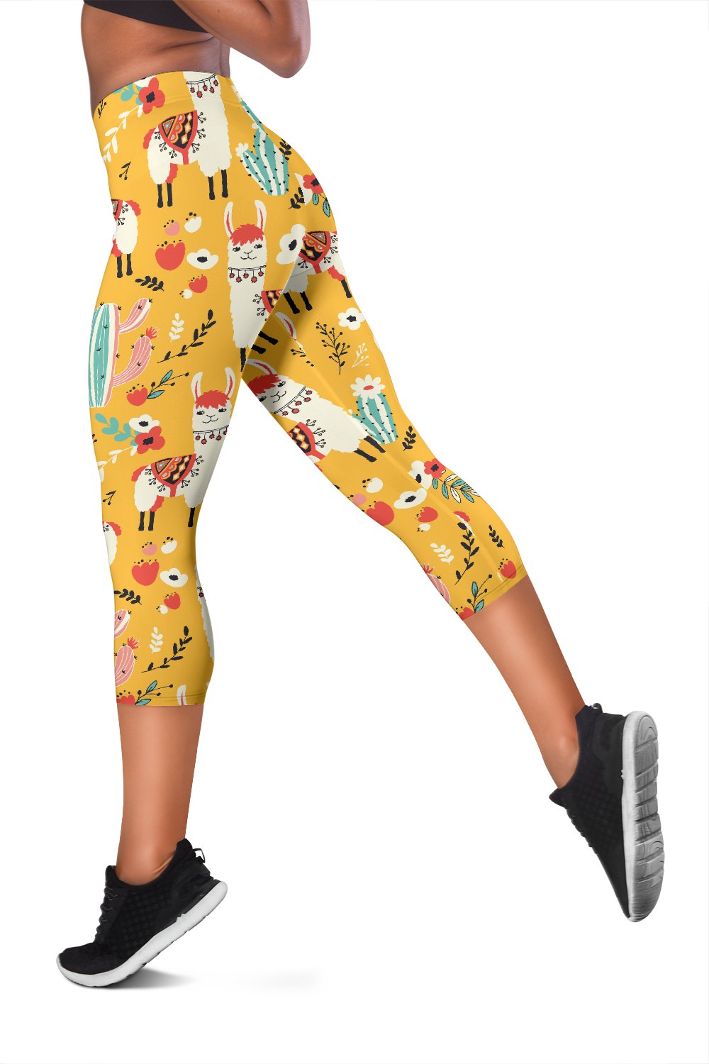 Llama Cute Themed Print Women Capris